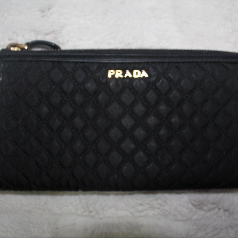 Prada Quilted Black Wallet with Gold Logo